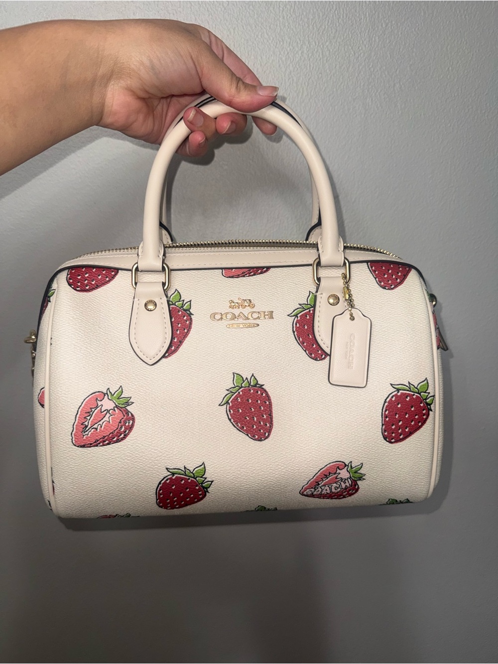 Coach Rowan Satchel Bag With Strawberry Print